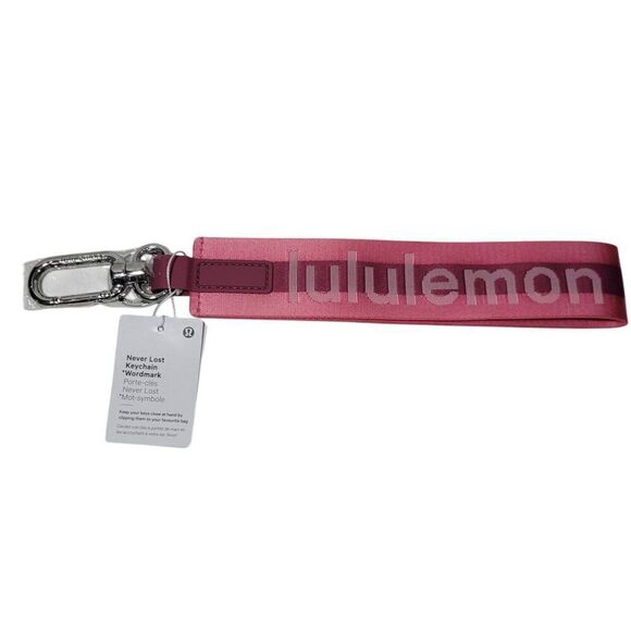 Lululemon Never Lost Keychain Wordmark Sakura Pink Mauve 1.7" x 12" NEW - Picture 1 of 9